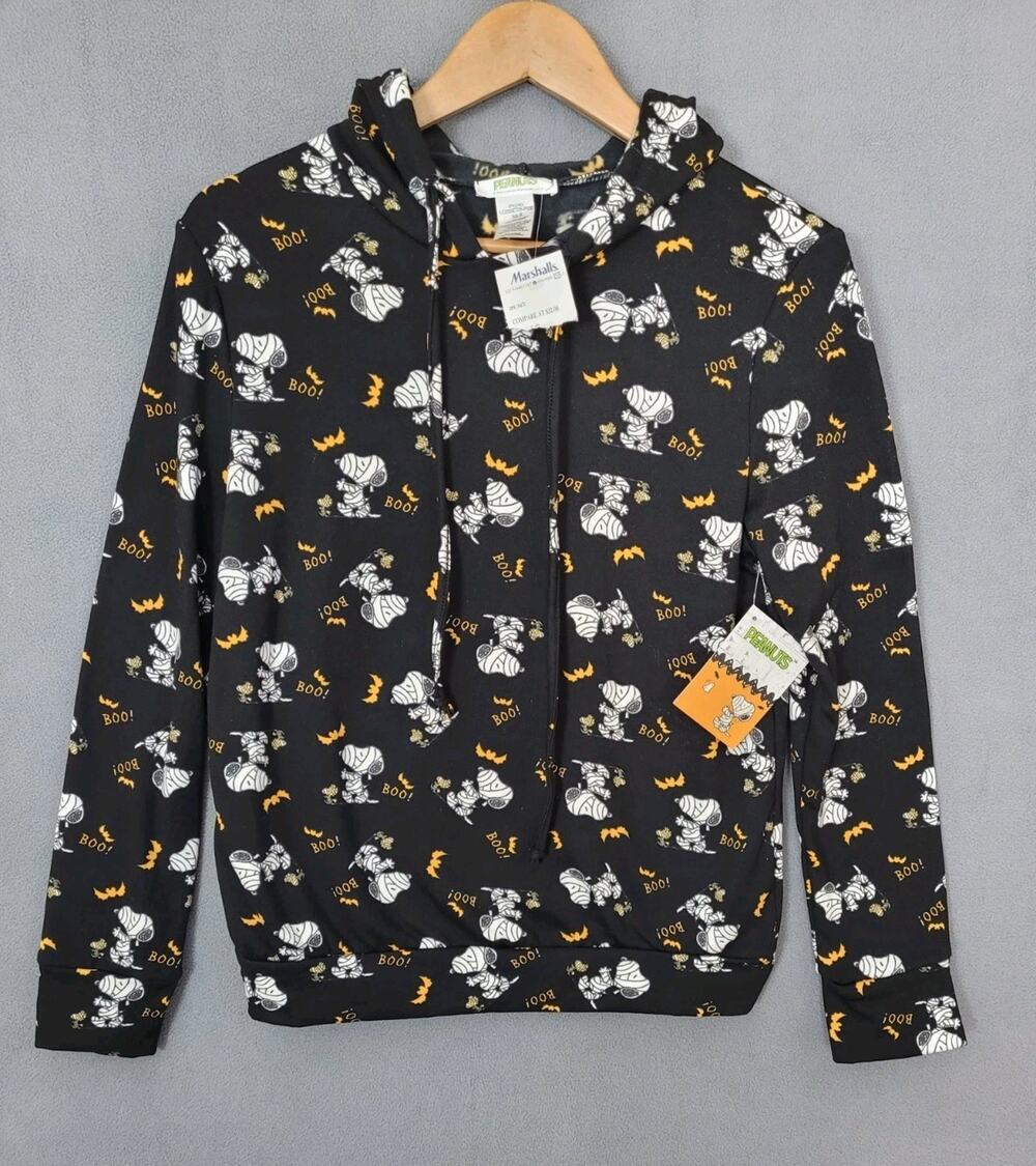 PEANUTS Snoopy as Mummy Soft Black Hoodie Fleece Top Size Small NWT